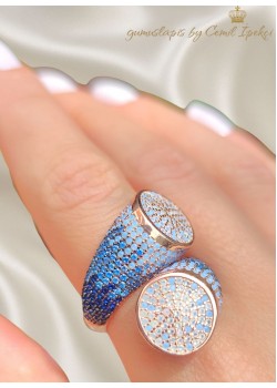 Koyudan Açığa Renk Geçişli Gümüş Mavi Yüzük