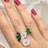 Çiçek Motif Peridot Taşlı Uzun Gümüş Yüzük