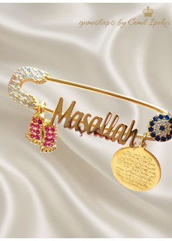 Bebek Ayağı, Dua, Nazar Boncuğu ve Maşallah Yazılı Gümüş Bebek İğnesi