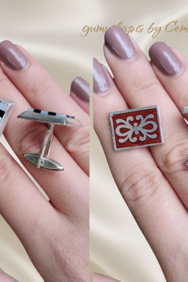 Mozaik Desen Gümüş Kol Düğmesi Serisi 