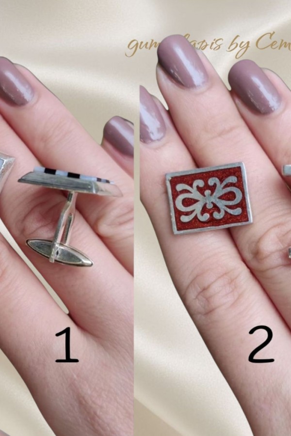 Mozaik Desen Gümüş Kol Düğmesi Serisi 