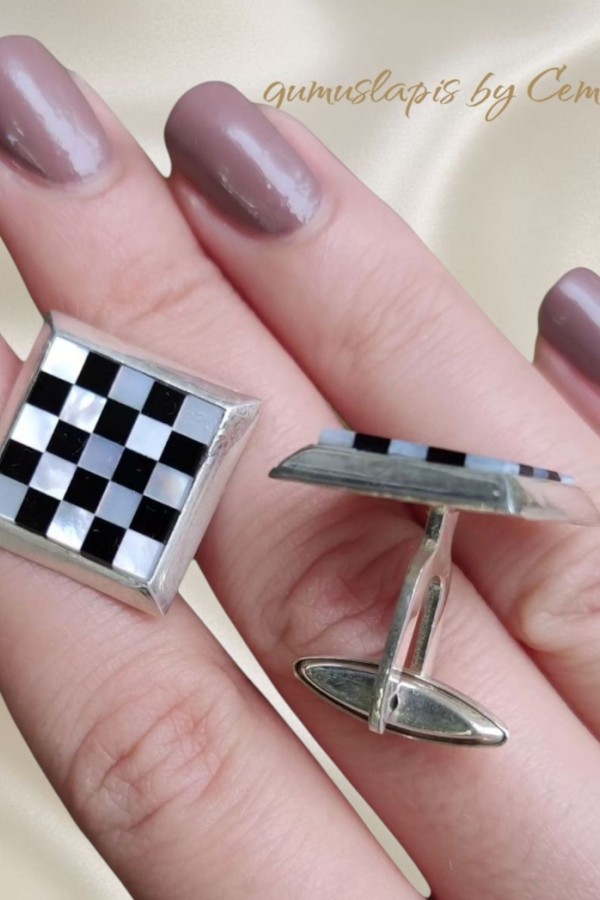 Mozaik Desen Gümüş Kol Düğmesi Serisi 