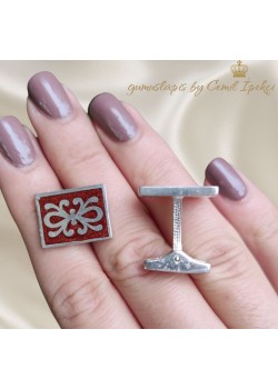 Mozaik Desen Gümüş Kol Düğmesi Serisi 