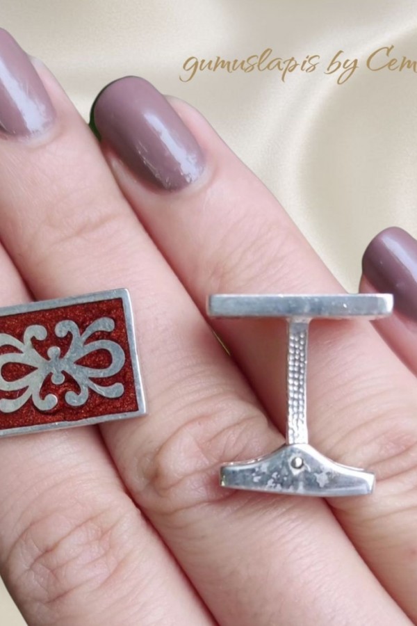 Mozaik Desen Gümüş Kol Düğmesi Serisi 