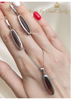 Koyu Peridot Taşlı Gümüş Set 
