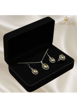 Sitrin Taşlı Oval Motif Gümüş Set