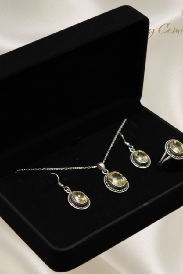 Sitrin Taşlı Oval Motif Gümüş Set