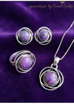 Mor Turkuaz Taşlı Gümüş Set