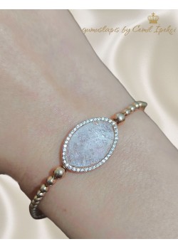 Dağ Kristali Taşlı Gümüş Lastikli Bileklik (rose)