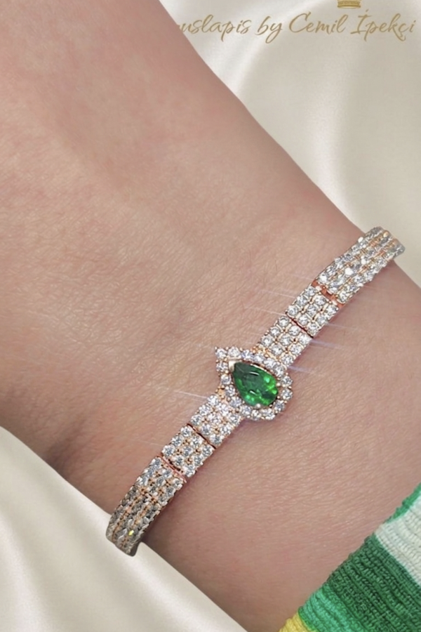 Peridot Taşlı Gümüş Yarım Suyolu Bileklik Serisi 