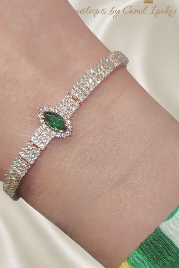 Peridot Taşlı Gümüş Yarım Suyolu Bileklik Serisi 