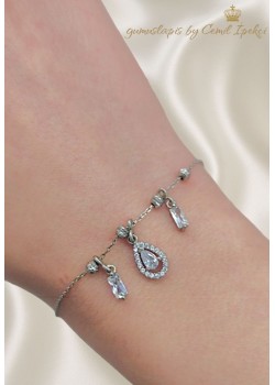 Baget ve Damla Taşlı Gümüş Mini Bileklik