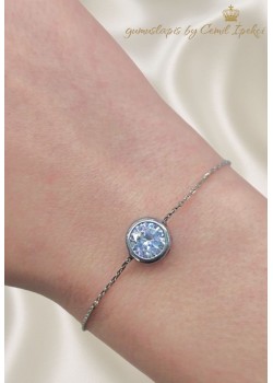 Zirkon Taşlı Tektaş Gümüş Bileklik