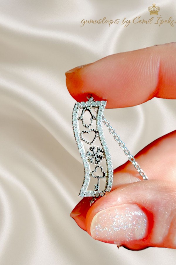 Desenli Dikdörtgen Motif Gümüş Mini Bileklik 