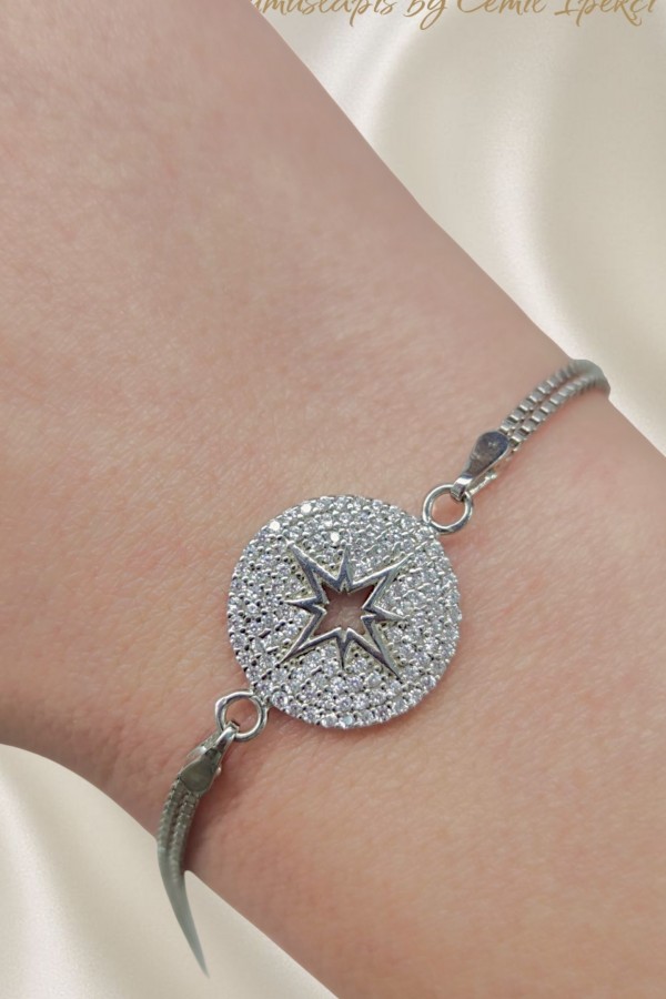 Kutup Yıldızı Motif Gümüş Bileklik