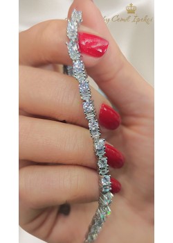 Laboratuvar Pırlantası Taşlı Baget ve Tektaş Motif Gümüş Suyolu Bileklik 