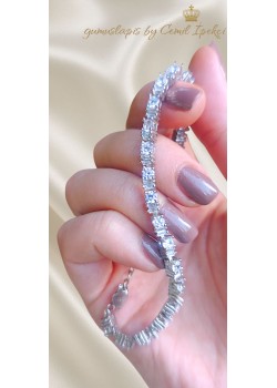 Laboratuvar Pırlantası Taşlı Baget ve Tektaş Motif Gümüş Suyolu Bileklik 