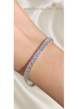 İri Kare Motif Gümüş Suyolu Bileklik 