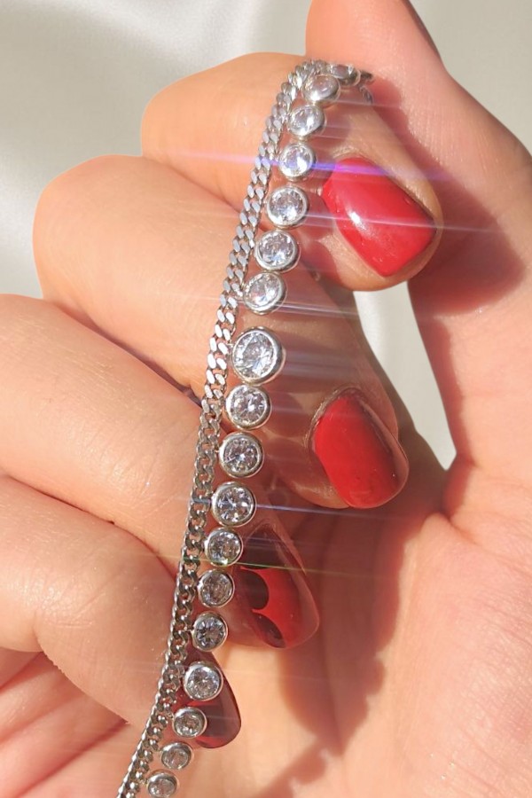 Laboratuvar Pırlantası Taşlı Süzme Motif Gümüş Suyolu Bileklik 