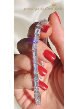 Laboratuvar Pırlantası Taşlı İri Baget Kesim Suyolu Gümüş Bileklik 