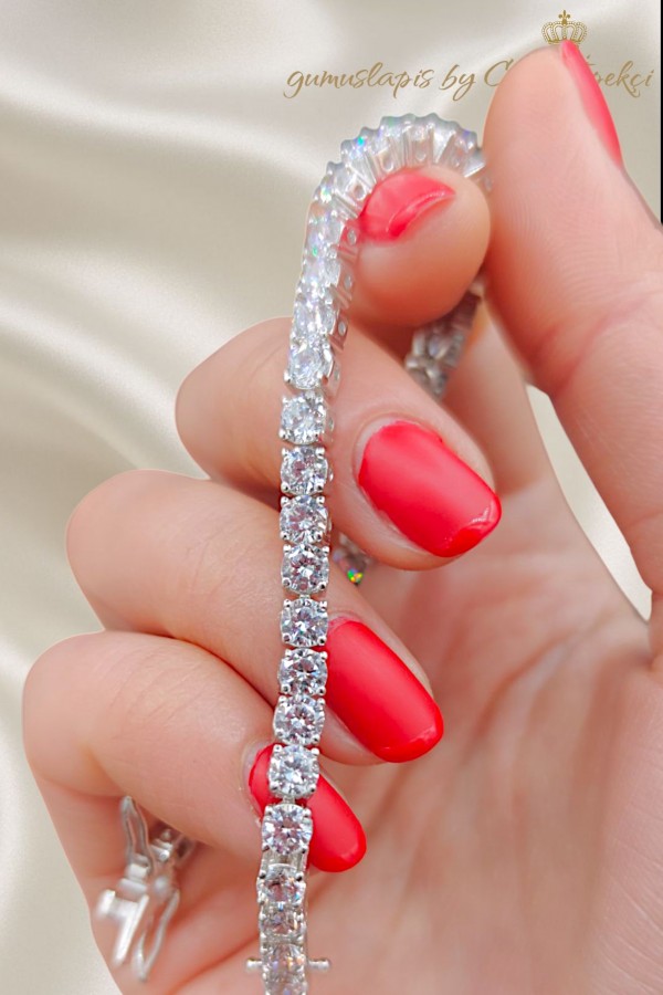 Laboratuvar Pırlantası Taşlı Suyolu Gümüş Bileklik 