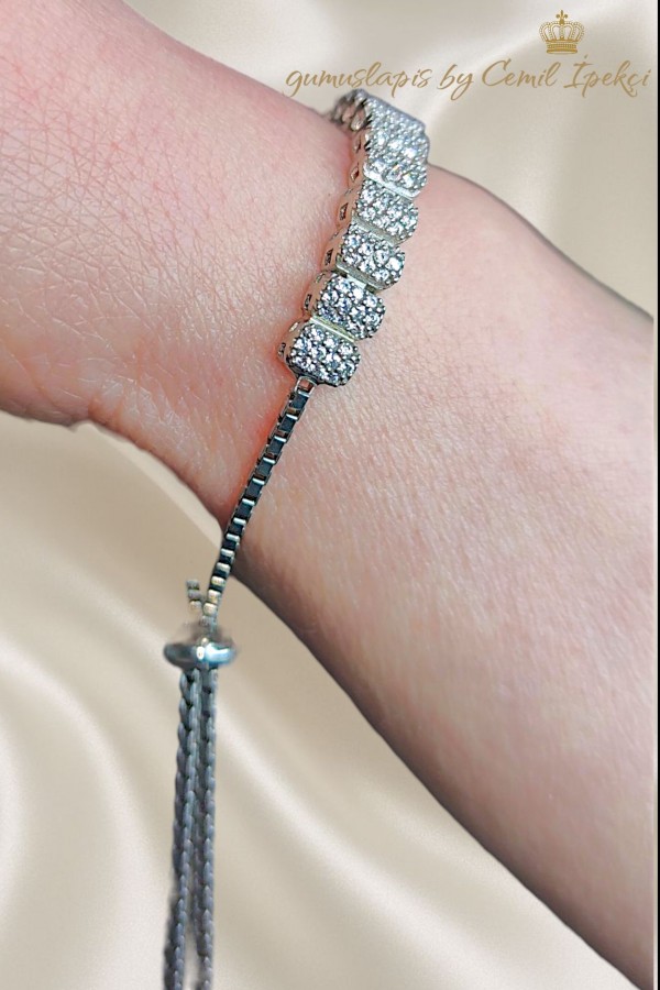 Asansörlü Yarım Suyolu Gümüş Bileklik