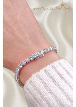 Laboratuvar Pırlantası Taşlı Suyolu Gümüş Bileklik 