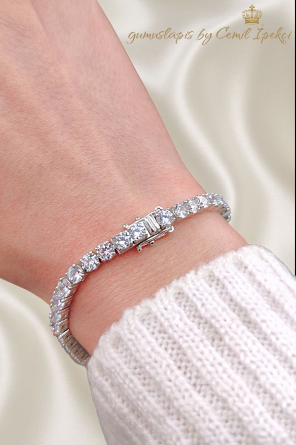 Laboratuvar Pırlantası Taşlı Suyolu Gümüş Bileklik 
