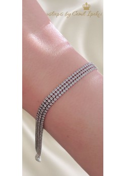 Kendinden Üçlü Laboratuvar Pırlantası Taşlı Suyolu Gümüş Bileklik