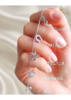 Şans Motifleri ile Süslü Gümüş Bileklik 