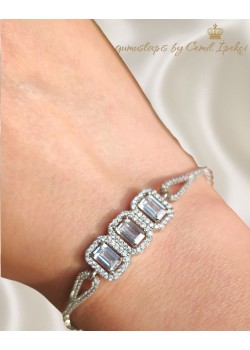 Üç Baget Taşlı Gümüş Bileklik 