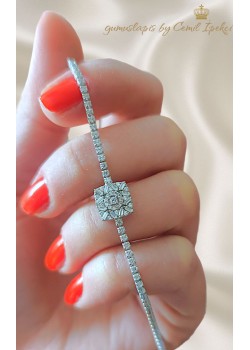 Kare Motif Baget Taşlı Gümüş Suyolu Bileklik 