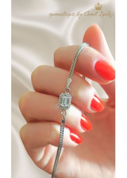 Tek Baget Taşlı Gümüş Bileklik 