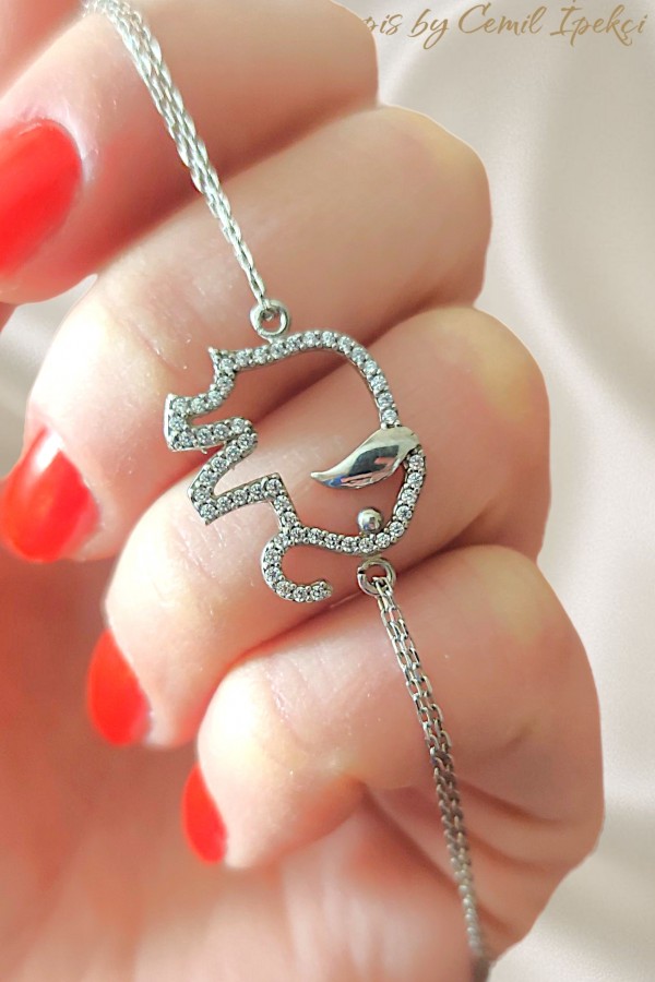 Fil Motif Gümüş Bileklik 