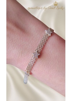 Yıldız Motif Ezme Zincirli Gümüş Bileklik 