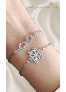 Ortası Desenli Çift Zincirli Gümüş Bileklik Serisi