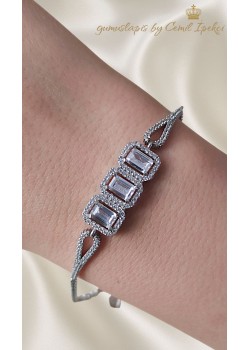 Üç Baget Taşlı Gümüş Bileklik 