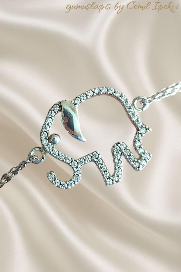 Fil Motif Gümüş Bileklik 