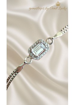 Tek Baget Taşlı Gümüş Bileklik 