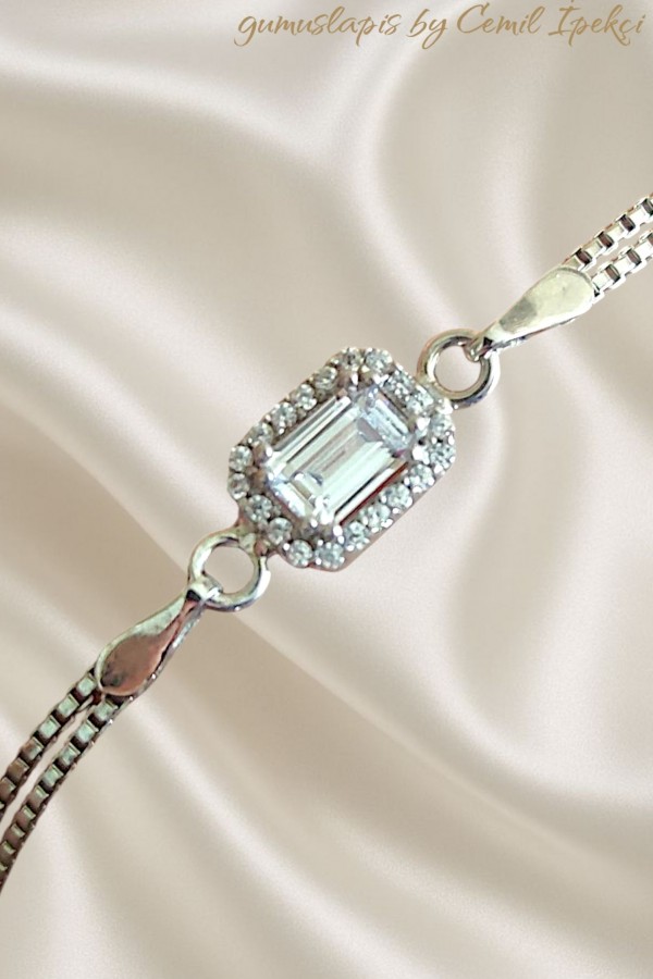 Tek Baget Taşlı Gümüş Bileklik 