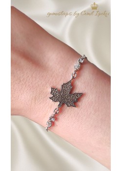 Çınar Ağacı Yaprağı Motif Gümüş Bileklik 