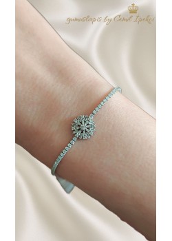 Baget Taşlı Çiçek Motif Gümüş Suyolu Bileklik