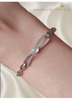 Ortası Taşlı Kenarı Düz Zincir Gümüş Bileklik 