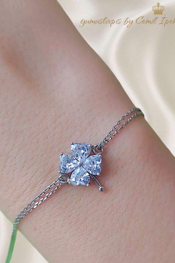 Yonca Motif Gümüş Bileklik 