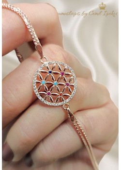 Yaşam Çiçeği Motif Gümüş Bileklik