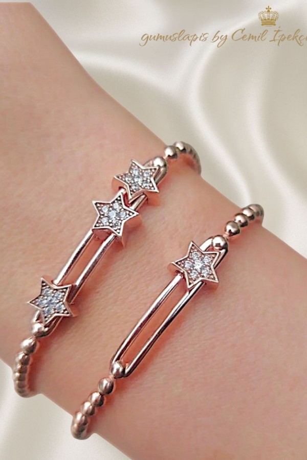 Tekli Yıldız Motif Lastikli Gümüş Bileklik