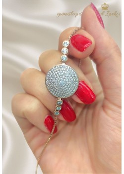 Yuvarlak Motif Taşlı Gümüş Bileklik