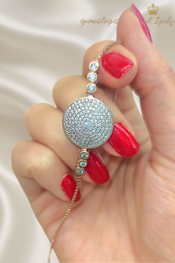 Yuvarlak Motif Taşlı Gümüş Bileklik