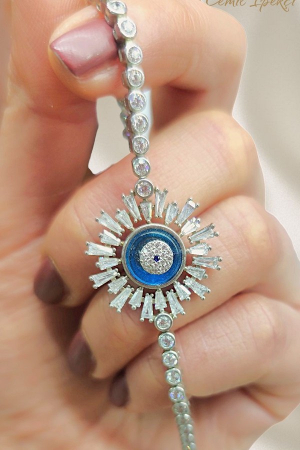 Camgöz Güneş Motif Gümüş Suyolu Bileklik