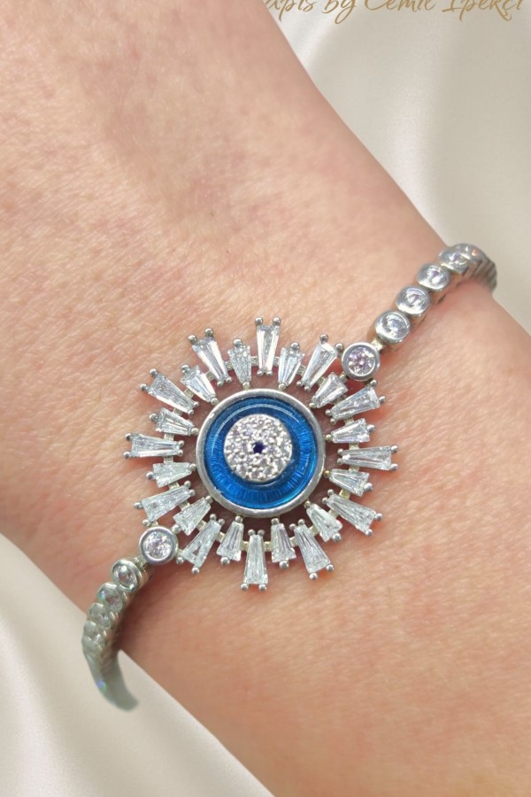 Camgöz Güneş Motif Gümüş Suyolu Bileklik